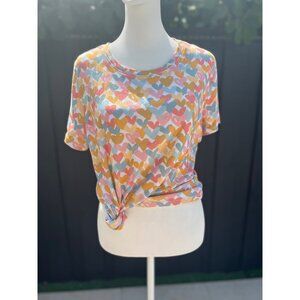 The Company Store women’s casual heart-graphic print multicolor tee shirt LARGE